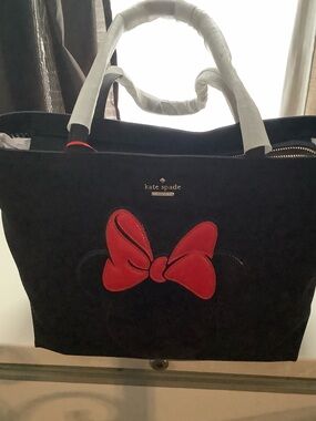 Kate Spade Minnie Mouse Black Tote with Red Bow Applique